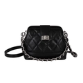 Vintage quilted black chain handbag with silver twist lock and woven leather strap - Black