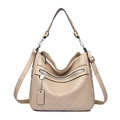 Beige multi-layer faux leather handbag with diamond stitching and adjustable strap - Apricot