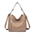 Khaki quilted soft leather crossbody bag with multiple zippers and adjustable strap - Khaki