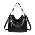 Classic black multi-layer soft leather crossbody bag with quilted diamond pattern and silver hardware - Black