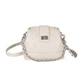 Cream vintage quilted crossbody bag with silver chain strap and metal twist lock - Off White
