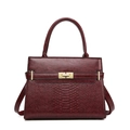 Deep red handbag with luxury crocodile texture, metallic gold lock and crossbody strap - Single Bag / Burgundy