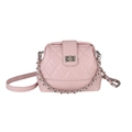 Pink quilted faux leather crossbody bag with silver chain strap and metal turn-lock - Pink
