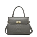 Dark grey faux leather handbag with snakeskin embossing and metallic rectangular lock - Single Bag / Gray