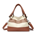 Sac à main tricolore en cuir grainé blanc cassé et marron avec bandoulière amovible - Jaune