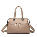 Beige lychee texture multi-pocket handbag with silver hardware and adjustable strap - Khaki