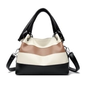 Sac à main en cuir à rayures tricolores avec poignées noires et détails argentés - Noir