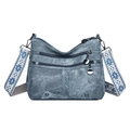 Blaue Umhängetasche aus gewaschenem Canvas mit breitem Gurt im Ethno-Muster-Stil - Blau