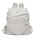 Off-white anti-theft leather backpack with fringe detail and detachable shoulder strap - White