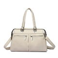 Chic off-white faux leather tote bag with dual front zippers and silver hardware - Off White