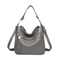 Grey multi-layer soft leather crossbody bag with quilted pattern and dual zippers - Gray