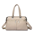 Women's beige faux leather shoulder bag with dual front zippers and top handles - Apricot