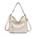 Beige multi-layer soft leather crossbody bag with quilted diamond pattern and chain charm - Off White