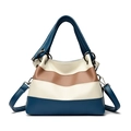 Sac à main tricolore en bleu marine, beige et marron avec texture cuir grain litchi - Bleu