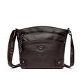 Borsa a tracolla in ecopelle marrone scuro con tre scomparti con zip e tracolla larga - Marrone