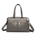 Dark gray lychee texture leather handbag with dual front zippers and top handles - Gray