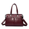 Burgundy lychee texture multi-pocket handbag with dual silver zippers and wide strap - Burgundy