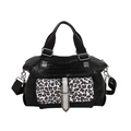 Borsa a mano in finta pelle di coccodrillo nera con tasca leopardata e finiture argento - Nero