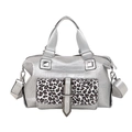 Borsa a mano argento coccodrillo con patta leopardata e tracolla regolabile - Argento