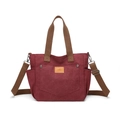 Borsa tote in tela rosso scuro con tasche multiple e tracolla regolabile rimovibile - Caffè Viola