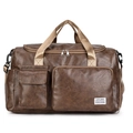 Borsa da viaggio in ecopelle marrone scuro con grande capacità e tasche multiple con zip - Marrone Scuro