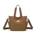 Brown canvas tote bag with multi-pockets and adjustable strap for casual use - Brown