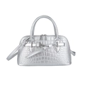 Silver crocodile embossed handbag with dual handles and detachable shoulder strap on white base - Silver