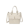 Sac seau blanc crème à motif crocodile avec doubles poches à boucle et longue bandoulière - Blanc