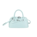 Mint green crocodile embossed handbag with silver metal buckles and detachable strap - Green