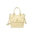 Sac à main jaune pâle texture crocodile avec poignée torsadée et poches avant - Jaune