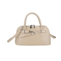 Beige crocodile embossed handbag with silver metal buckles and detachable strap - Khaki