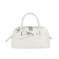 White crocodile embossed leather tote bag with silver hardware and detachable strap - Off White
