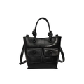 Black crocodile-texture handbag with double front pockets and knotted handles - Black