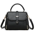 Black pebbled leather tote bag with gold cat-shaped buckle and detachable shoulder strap - Black