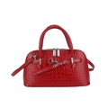 Red crocodile embossed Boston bag with silver metal eyelets and adjustable strap - Red