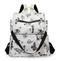 Weißer Rucksack mit Schmetterlingsmuster für Damen, großes Volumen und Quastenanhänger - Schwarz