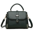 Deep green large capacity faux leather tote bag with lychee texture and gold zippers - Green