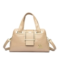 Bolso beige de charol con grabado de cocodrilo y hebilla metálica cuadrada dorada - Caqui