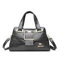 Bolso de mano en charol negro con grabado de cocodrilo y hebilla dorada de moda - Gris