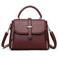 Burgundy faux leather handbag with heart lock detail and gold hardware for women - Burgundy