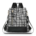 Zaino da donna grigio a fantasia con dettagli in similpelle nera e accenti dorati zip - Nero (Stile Scozzese Farfalla)