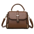 Dark brown faux leather crossbody bag with pebble texture and gold-tone buckle hardware - Brown