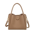 Sac seau en cuir grainé kaki avec poignée supérieure et bandoulière amovible - Kaki