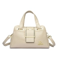 Borsa a tracolla bianco crema con motivo a coccodrillo a rilievo e fibbia in metallo oro - Bianco Sporco