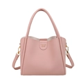 Rosafarbene Eimer-Tasche aus Leder mit Litschi-Maserung und goldenem Fashion-Schriftzug - Rosa