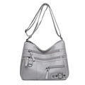 Borsa a tracolla in pelle morbida grigia con tasche multiple e tracolla regolabile - Grigio