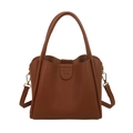 Sac seau en cuir grainé marron avec double poignée et bandoulière amovible dorée - Marron