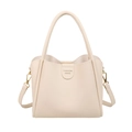 Sac seau en cuir grainé beige avec poignée supérieure et bandoulière élégante - Blanc Cassé