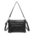 Sac bandoulière noir multi-poches avec double sangle et finition cuir synthétique - Noir