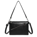 Vintage zwarte crossbody tas in vierkante vorm met geplooide textuur en verstelbare riem - Zwart